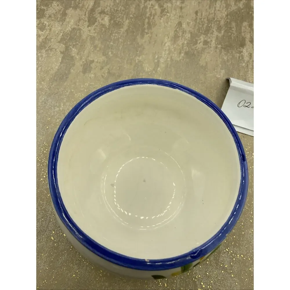Vintage Hand Painted Rice/Soup Bowl 5” Diameter Blue & Yellow Floral Design